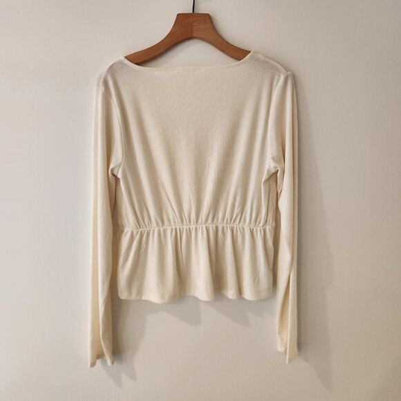 Hippie Rose Surplice V-Neck Top Ribbed Hem Ivory Long Sleeve Juniors Large - Picture 3 of 9